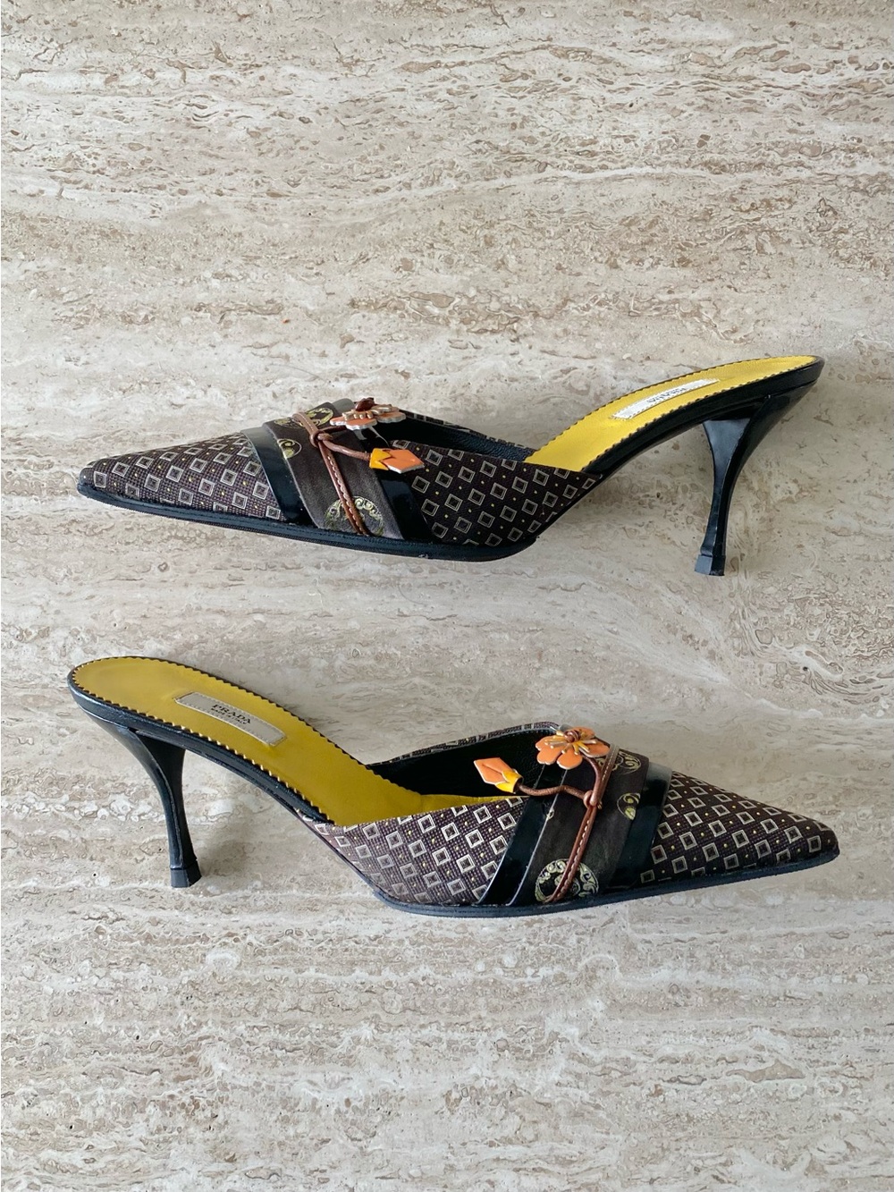 Vintage Prada Kimono Blossom Appliqué Mule Heels - Picture 4 of 11
